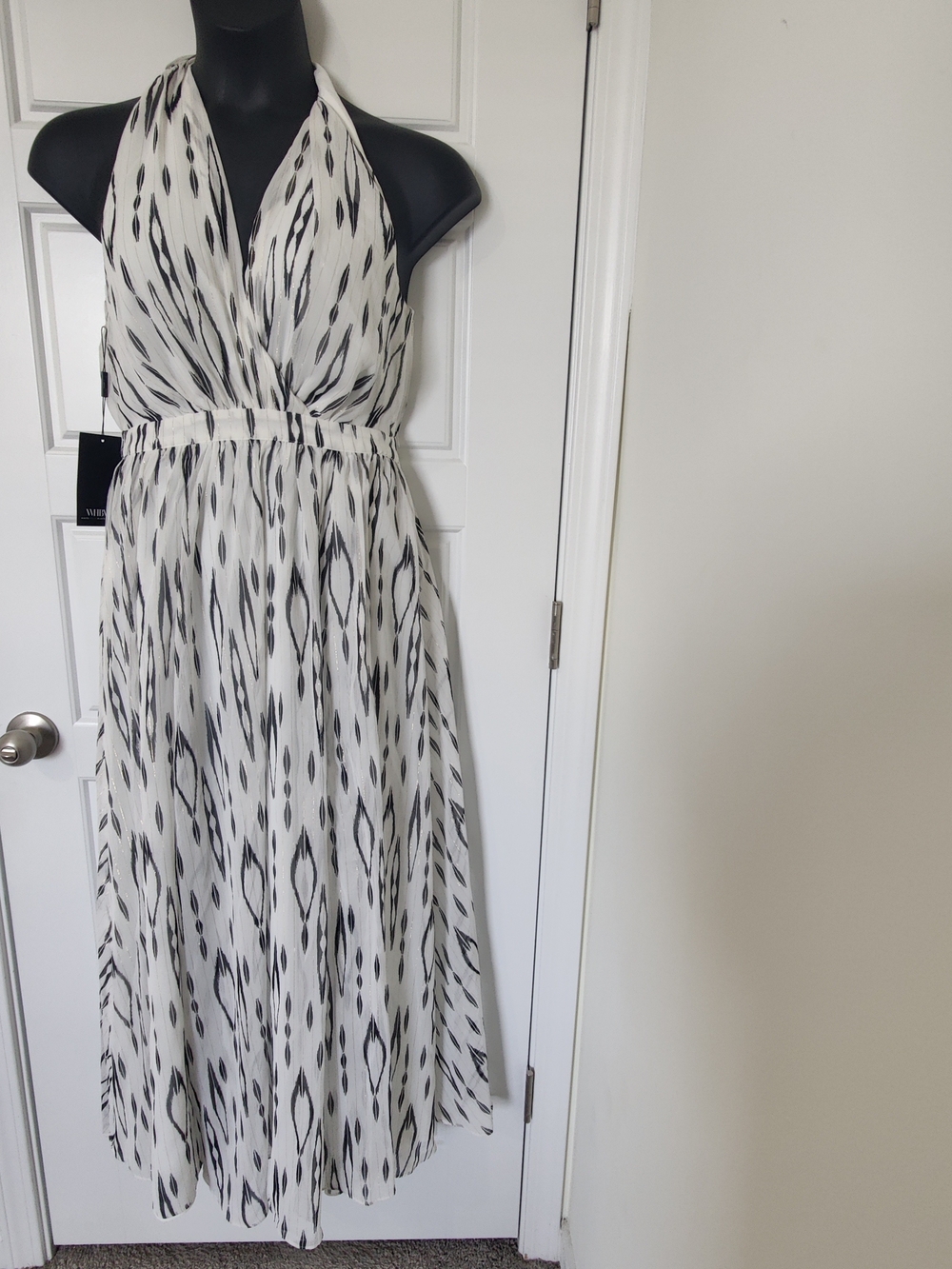 White House Black Market Ikat Print + Lurex Maxi Halter Dress Size 10 NWT